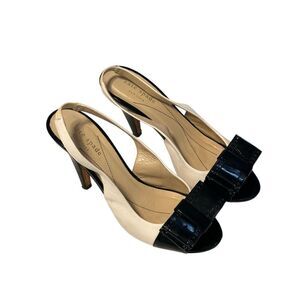 Kate Spade New York Women's Black White Peep Toe Slingback Pumps Heels Size 6.5